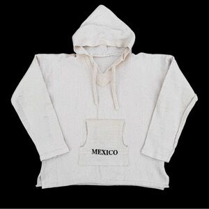 Vintage Stussy Stickman Mexico Baja Pullover Hoodie Size Large Cream Hemp